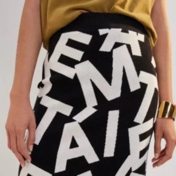 Maeve by Anthropologie Je t'aime Knit Pencil Skirt - Black & White - US S - NWOT - Picture 2 of 7
